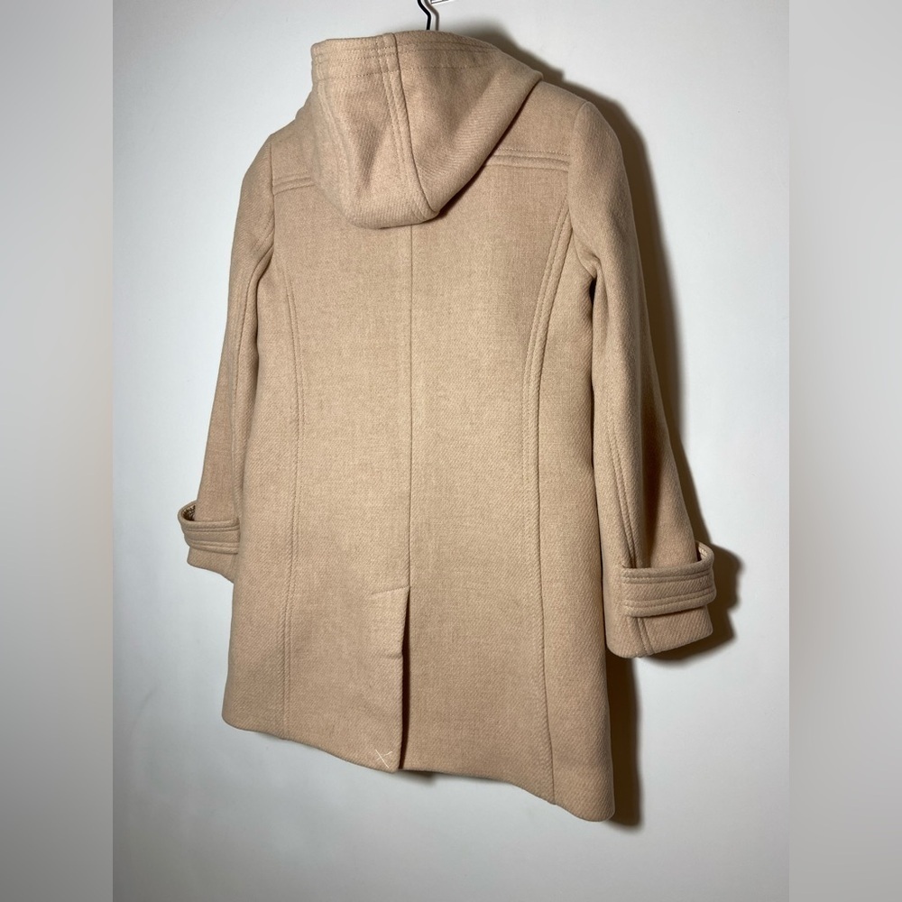 $350-J.Crew the 2007 Italian stadium-cloth wool toggle Hood coat BEIGE Sz 0P - Picture 7 of 9